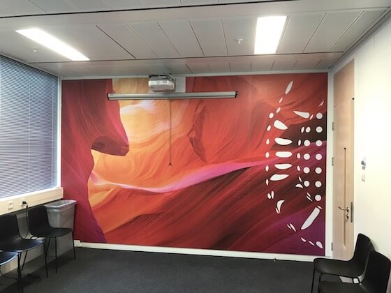 a photo of bespoke printed one piece wall covering printed and installed by Wallace Print