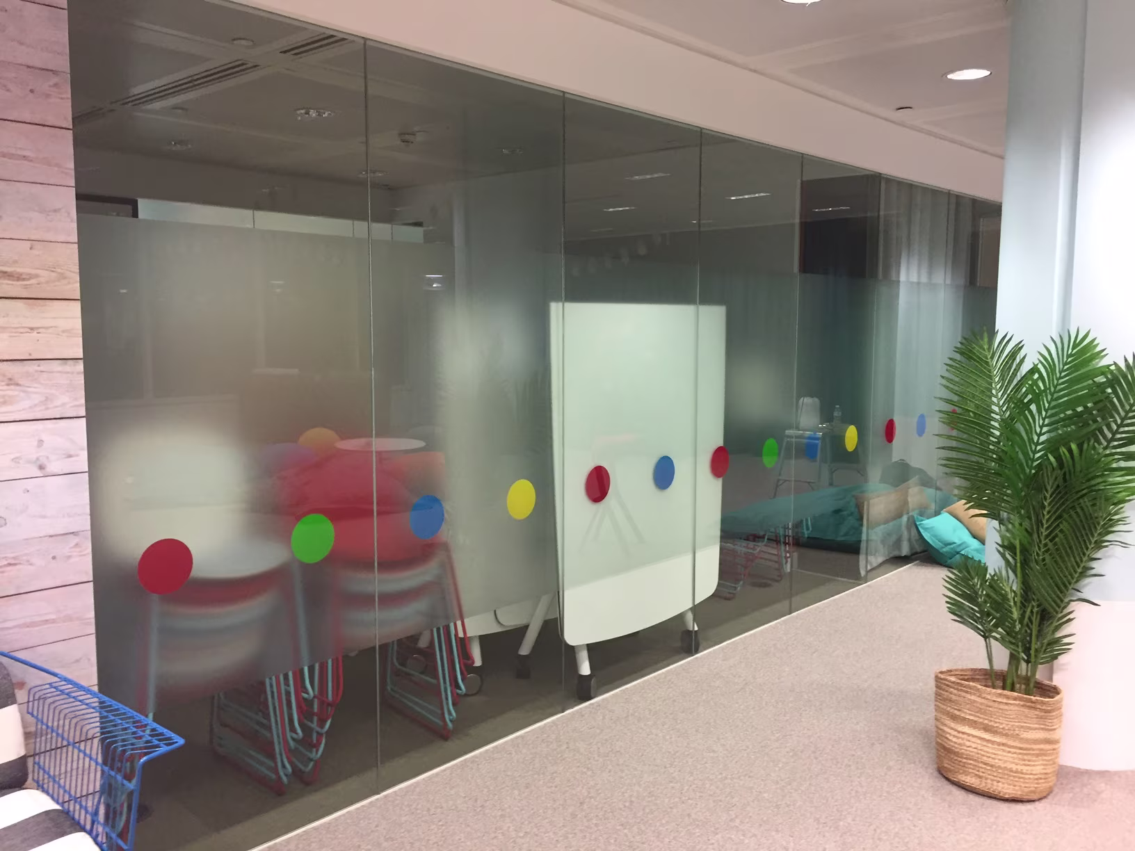 Frosted and cut vinyl window graphics installed in a commercial environment