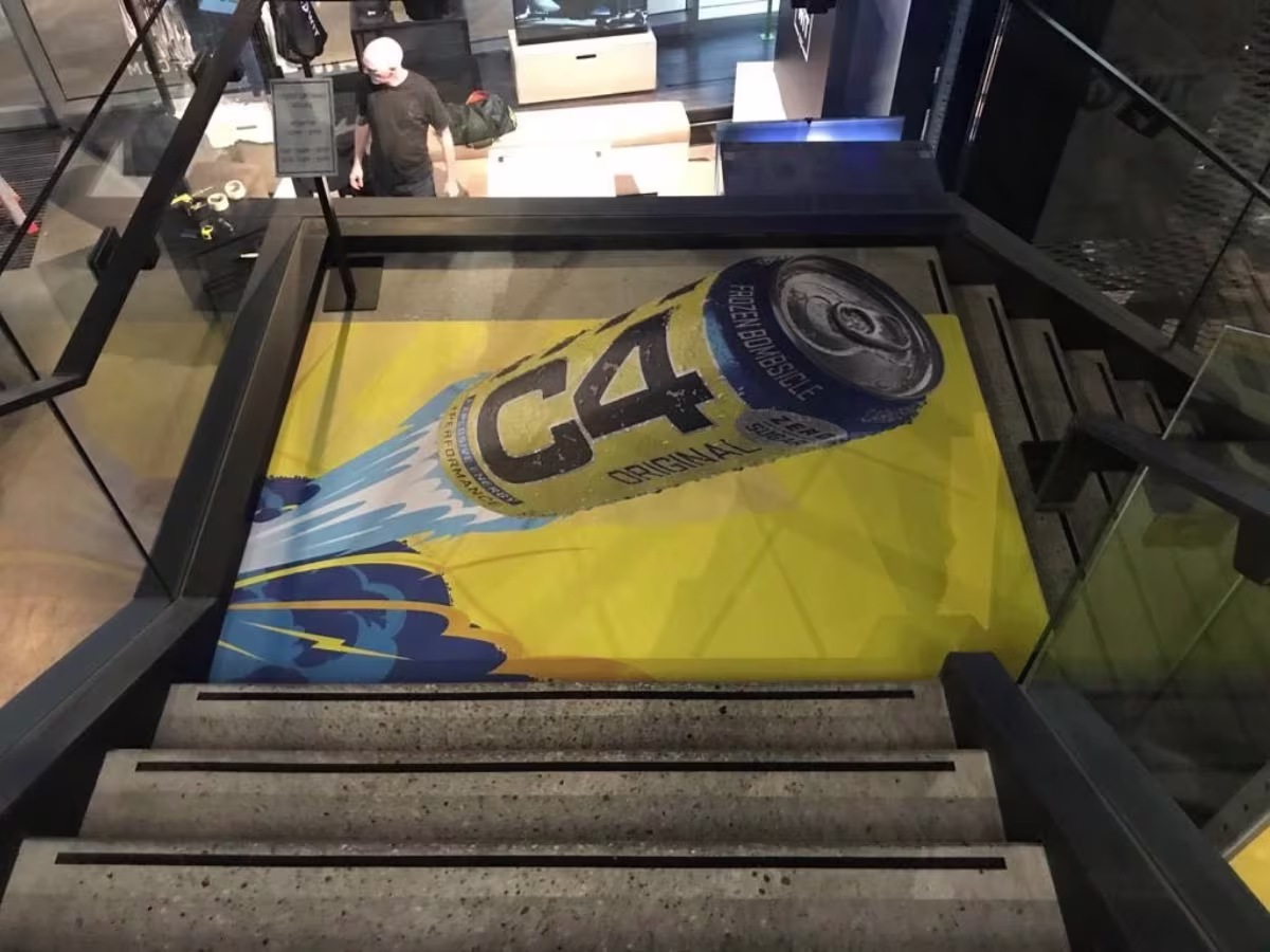 Temporary printed floor vinyl with C4 branded graphics