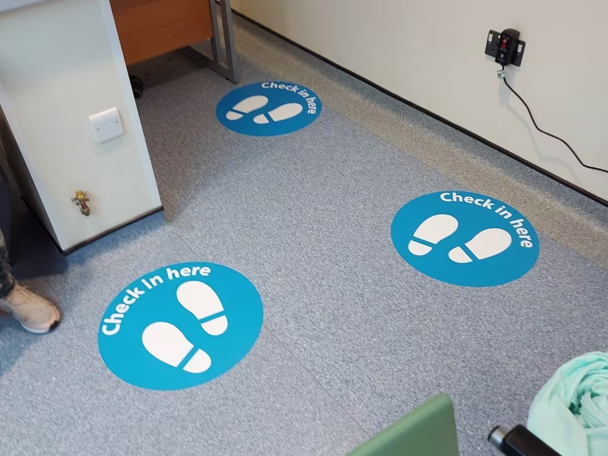 Printed temporary floor vinyl with Thank You for Practising Social Distancing messaging